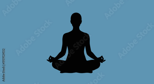 Meditating person in lotus position eps vector illustration on blue background