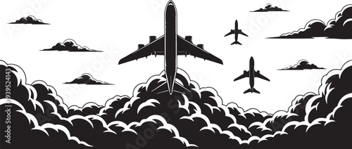 Airplane Takeoff Silhouette Vector Set