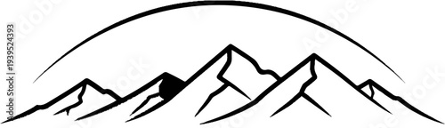 Stylized black and white mountain range with a curved line above