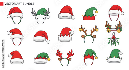 Christmas Headwear Collection: Santa Hats, Elf Hats, Reindeer Antlers, Mistletoe