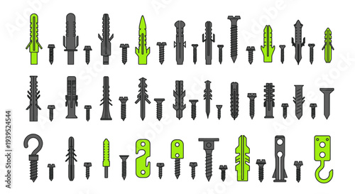 Collection of Wall Anchors and Screws, DIY Hardware, Construction Tools