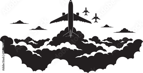 Airplane Takeoff Silhouette Vector Set