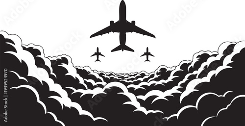 Airplane Takeoff Silhouette Vector Set