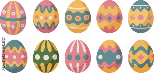 Set of colorful cartoon easter egg illustration for easter day