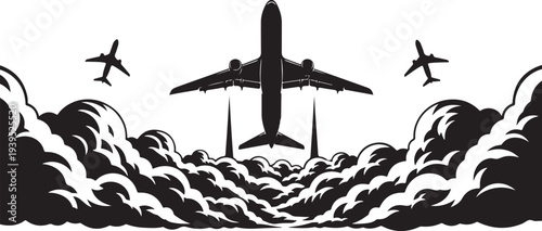 Airplane Takeoff Silhouette Vector Set
