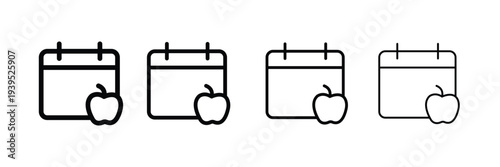 Healthy diet calendar icon set. Meal planning and nutrition schedule symbol. Vector Illustration.