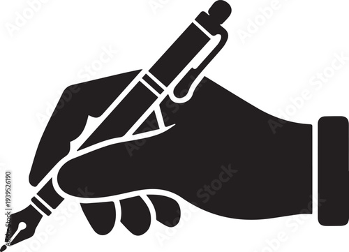 Hand Writing with Fountain Pen Silhouette Vector Icon for Education