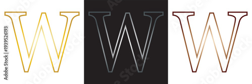 Vector Alphabet Letters Styles. Collection of stylized vector alphabet letters Z, Y, X, and W in different colors and outline styles, suitable for typography, logos, and design projects.EPS10/AI.