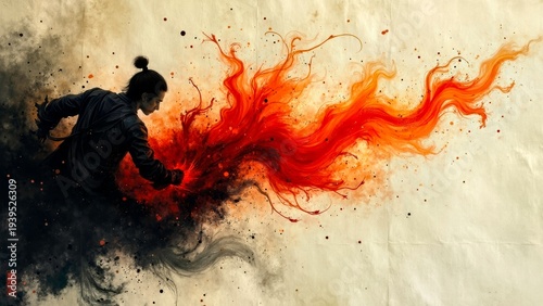 Red Flame Ink Wave Abstract Art Illustration