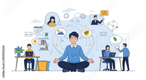 Mindfulness and Work-Life Balance in a Busy Office Environment. Zen Meditation for Focus, Productivity, and Stress Management.