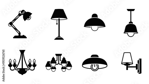 Collection of Various Black Silhouette Lamp Designs.
