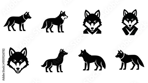 Collection of Wolf Silhouettes in Various Poses.