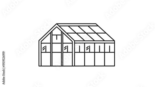 Simple Black Line Drawing of a Greenhouse.