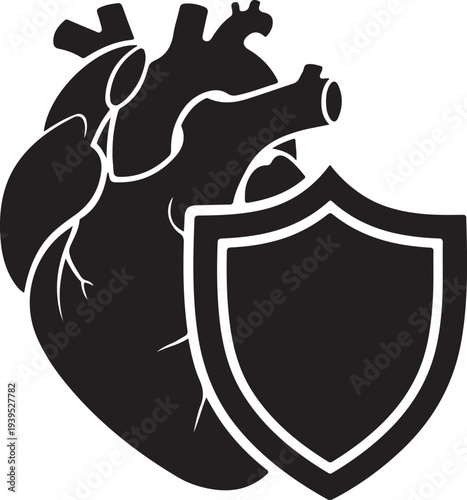 Heart Protection Concept Human Heart with Shield Vector Icon