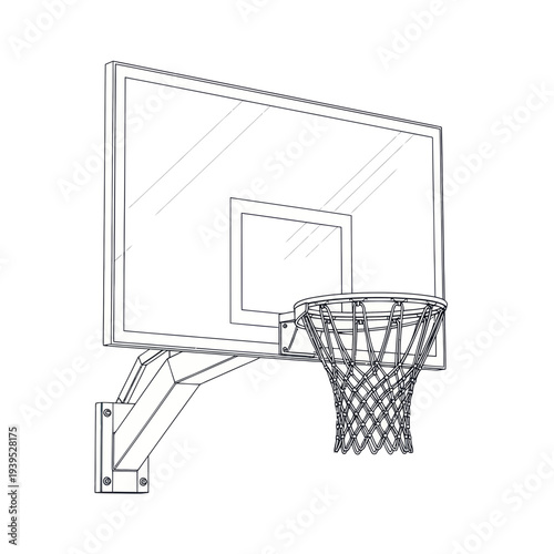 Basketball hoop and backboard illustration, sketch style