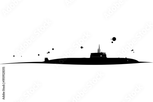 Submarine Silhouette Underwater Scene Vector Illustration