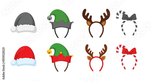 Christmas Party Headbands and Hats: Elf, Reindeer, Santa, Candy Cane