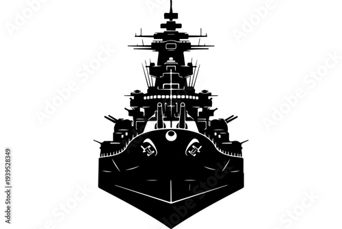 Vintage Battleship Bow Illustration - Black and White SVG Vector