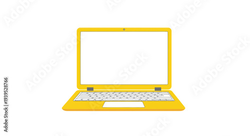 Modern Yellow Laptop with Blank Screen and Keyboard, Isolated