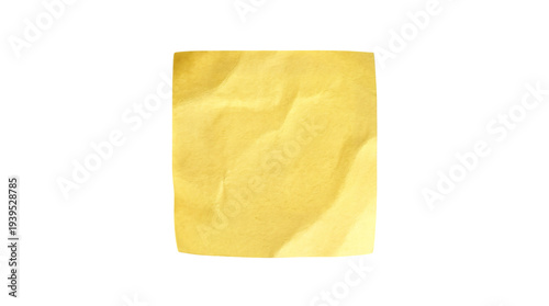 Fotografie Single crumpled yellow paper note square isolated on white background, textured