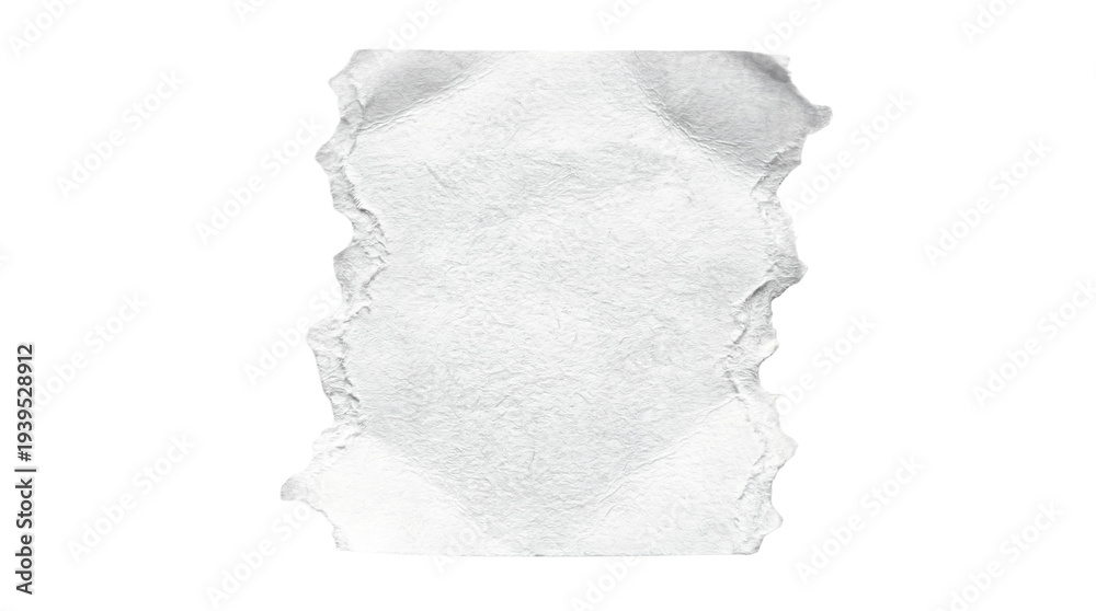 Obraz premium Rough torn white paper scrap with deckle edges, isolated on white background, textured blank copy space for design mockup, branding, collage, and packaging
