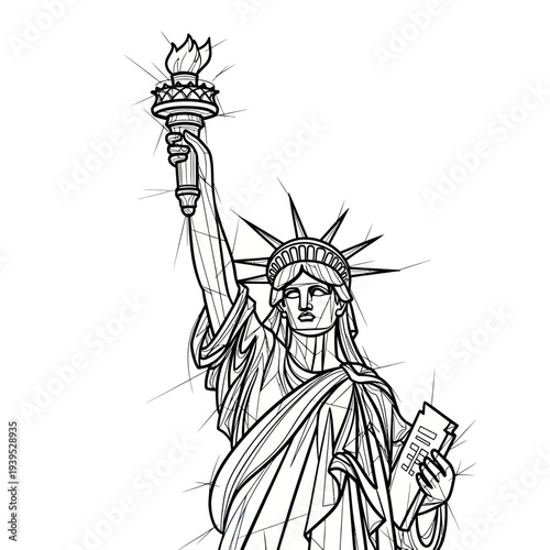 Statue Liberty Sketch Drawing Isolated White Background