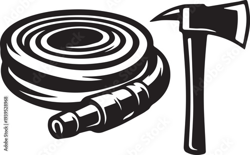 Fire Hose and Fire Axe SVG – Firefighter Rescue Equipment Silhouette for Cricut and Vinyl Cutting