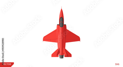 Top view of a red fighter jet aircraft on a white background