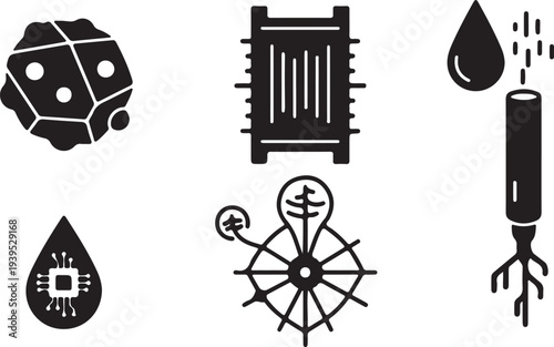 Black and white microbiome and mycelium probes microorganisms