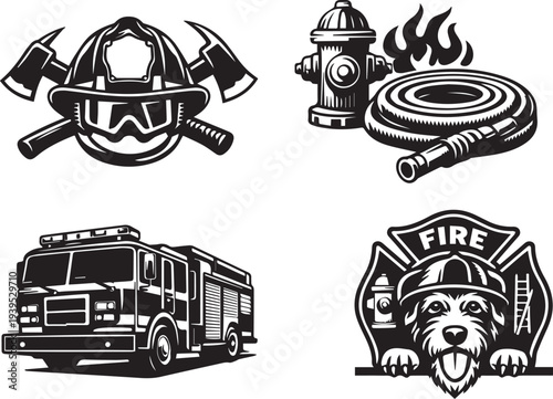 Firefighter Gear SVG Bundle – Fire Helmet, Fire Hose , Fire Dog Badge  and Fire Truck Silhouette Set for Cricut, Vinyl Cutting and Commercial Use