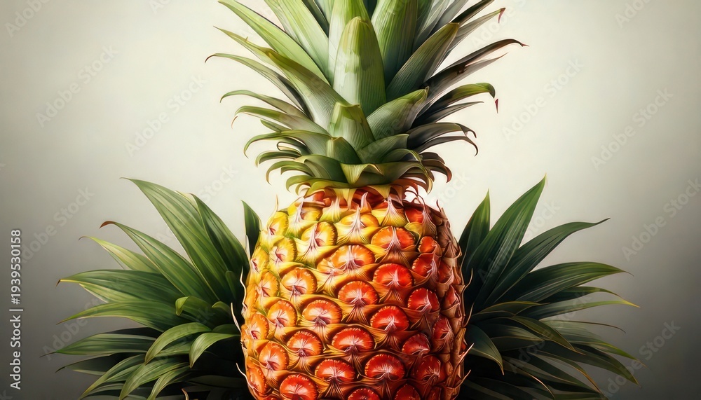 Fototapeta premium Vibrant Pineapple Portrait - A Tropical Delight with Lush Green Leaves.