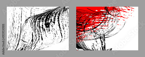 Paint strokes. Black, red, and white. EPS vector.