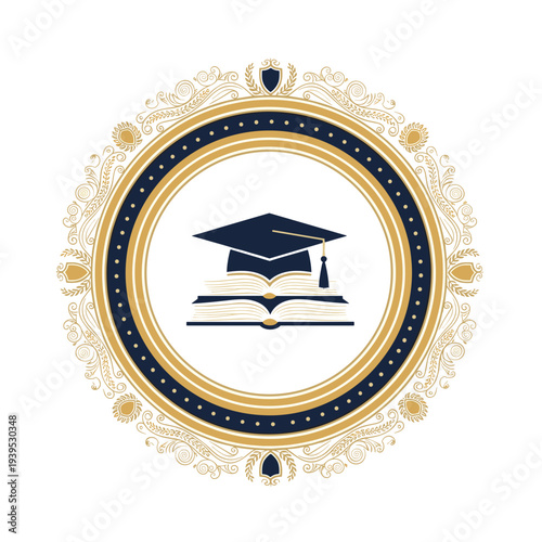 Graduation Cap and Open Book Emblem 1.