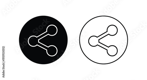 Two share icons one filled and one outline in a circular design silhouette