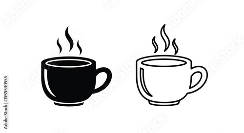 Two coffee cups one black and one white in stark silhouette