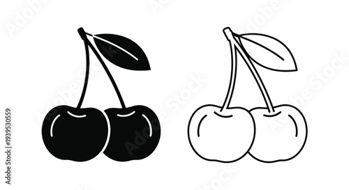 Two pairs of cherries one dark and one light in silhouette