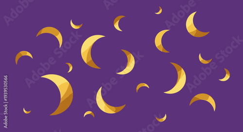 Golden Crescent Moon Phases on Purple Background