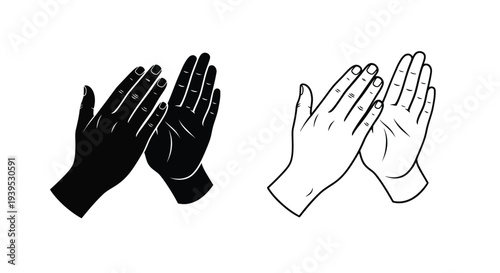 Two hands facing each other one dark and one light silhouette