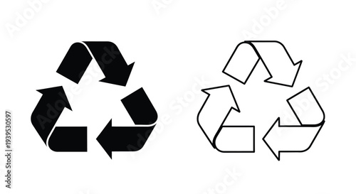 Black and white recycling symbol design with a bold silhouette