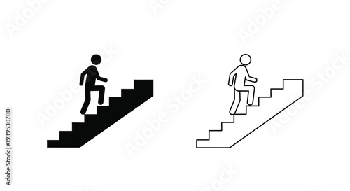 Minimalist depiction of people ascending stairs a stark silhouette
