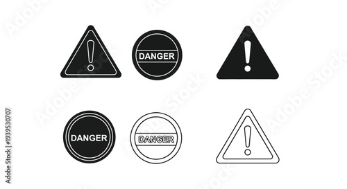Various warning and danger signs depicted in black silhouette