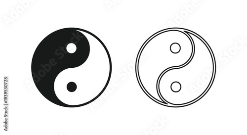 Yin and yang symbols a filled and outlined graphic silhouette