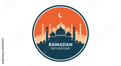 Ramadan Kareem Night Illustration with Mosque, Lanterns, Crescent Moon and Iftar Dates