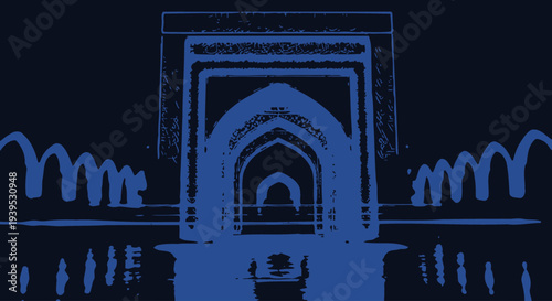 Monochromatic Archway Silhouette at Night