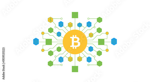 Bitcoin Logo Network Connection Diagram.