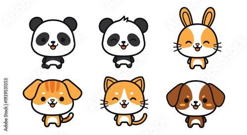 Cartoon Animals Panda Dog Cat Bunny.