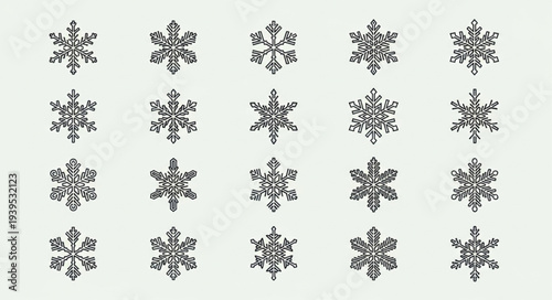 Collection of Snowflake Patterns with Intricate Details.