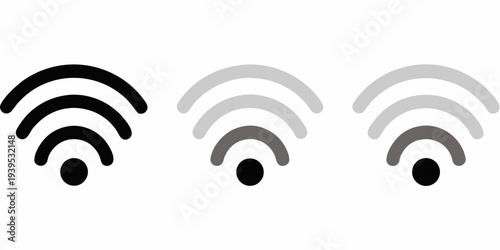 Three wifi signal strength icons in varying shades of gray