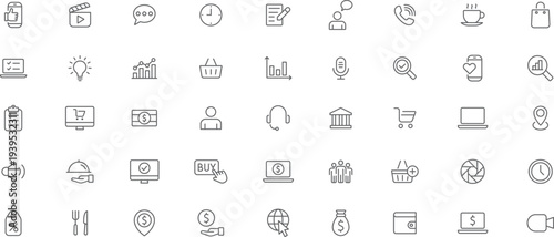 Digital Marketing and Social Media Line Icons Set – Ecommerce, Analytics, Communication and Online Business Icons