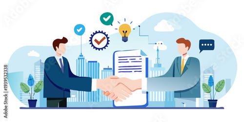 Business agreement and successful partnership illustrated with a handshake